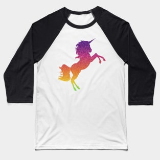 Rainbow Ombre Faux Glitter Unicorn Baseball T-Shirt